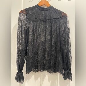 Tanya Taylor Elegant Black Lace Blouse